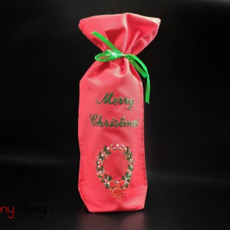 Christmas wine bottle cover-hand embroidered holly